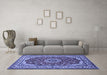 Machine Washable Medallion Blue Traditional Rug in a Living Room, wshtr21blu