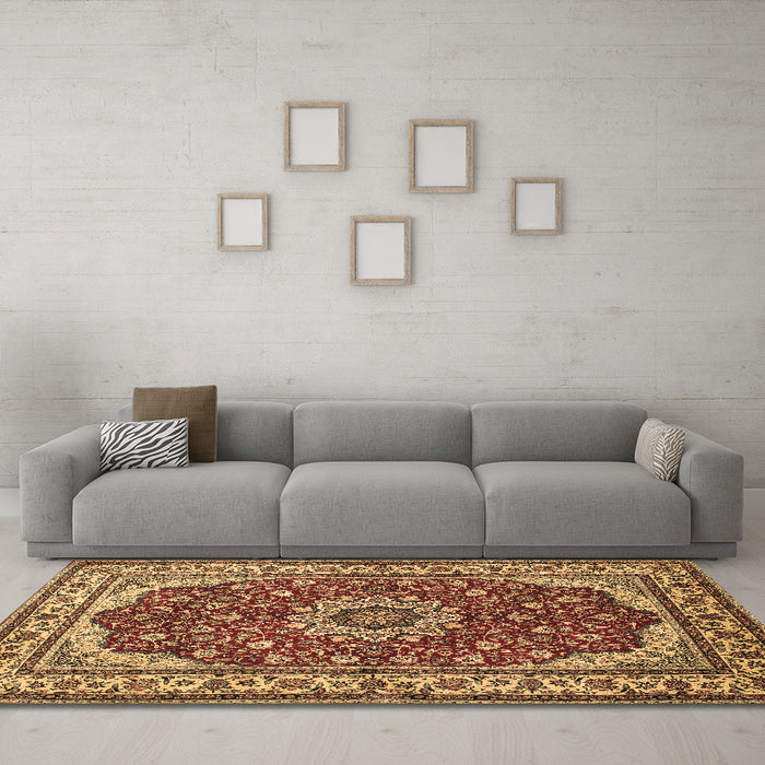 Machine Washable Medallion Brown Traditional Rug in a Living Room,, wshtr21brn