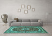 Machine Washable Medallion Turquoise Traditional Area Rugs in a Living Room,, wshtr21turq