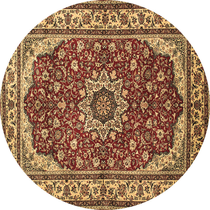 Round Machine Washable Medallion Brown Traditional Rug, wshtr21brn