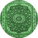 Round Machine Washable Medallion Emerald Green Traditional Area Rugs, wshtr21emgrn