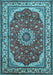 Machine Washable Medallion Light Blue Traditional Rug, wshtr21lblu