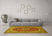 Machine Washable Medallion Yellow Traditional Rug in a Living Room, wshtr21yw