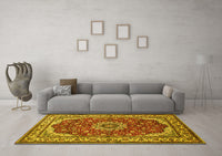 Machine Washable Medallion Yellow Traditional Rug, wshtr21yw