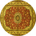 Round Machine Washable Medallion Yellow Traditional Rug, wshtr21yw