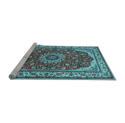 Sideview of Machine Washable Medallion Light Blue Traditional Rug, wshtr21lblu
