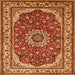 Round Machine Washable Medallion Orange Traditional Area Rugs, wshtr21org