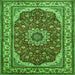 Round Machine Washable Medallion Green Traditional Area Rugs, wshtr21grn