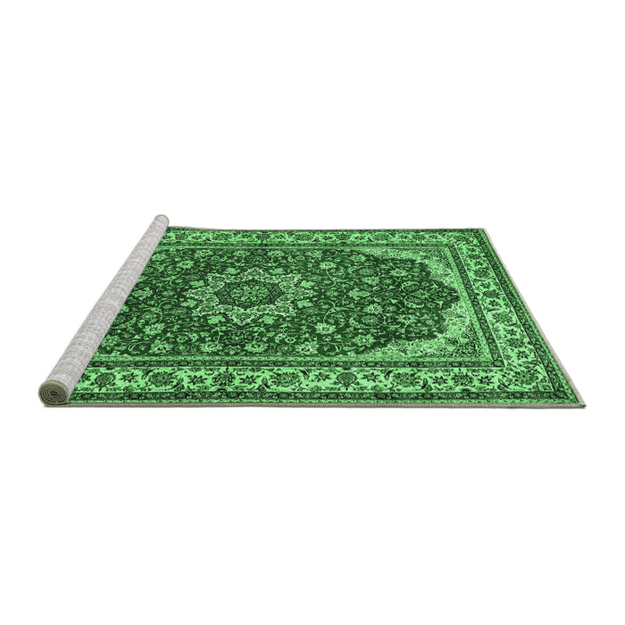 Sideview of Machine Washable Medallion Emerald Green Traditional Area Rugs, wshtr21emgrn