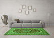 Machine Washable Medallion Green Traditional Area Rugs in a Living Room,, wshtr21grn