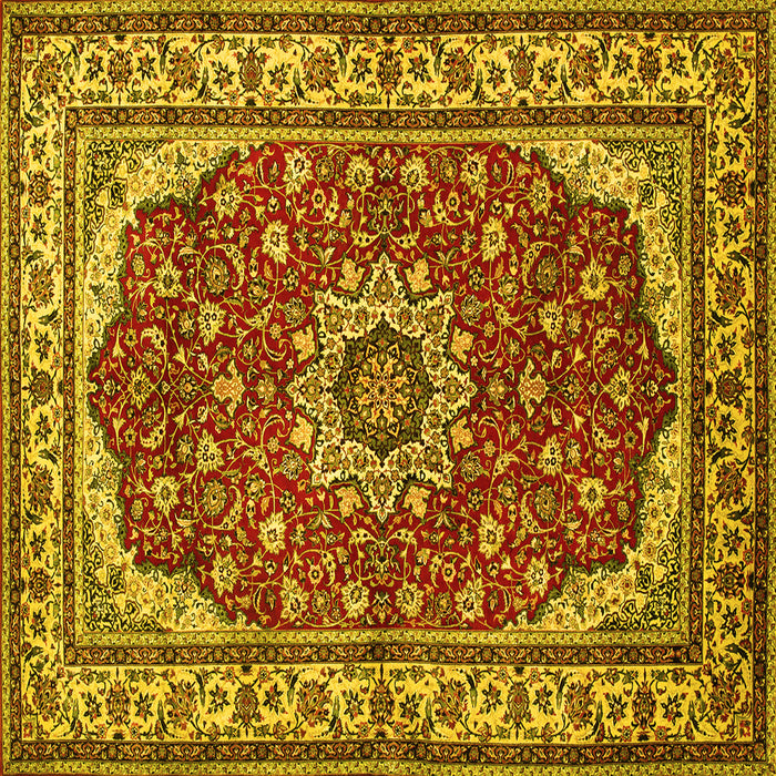 Square Machine Washable Medallion Yellow Traditional Rug, wshtr21yw