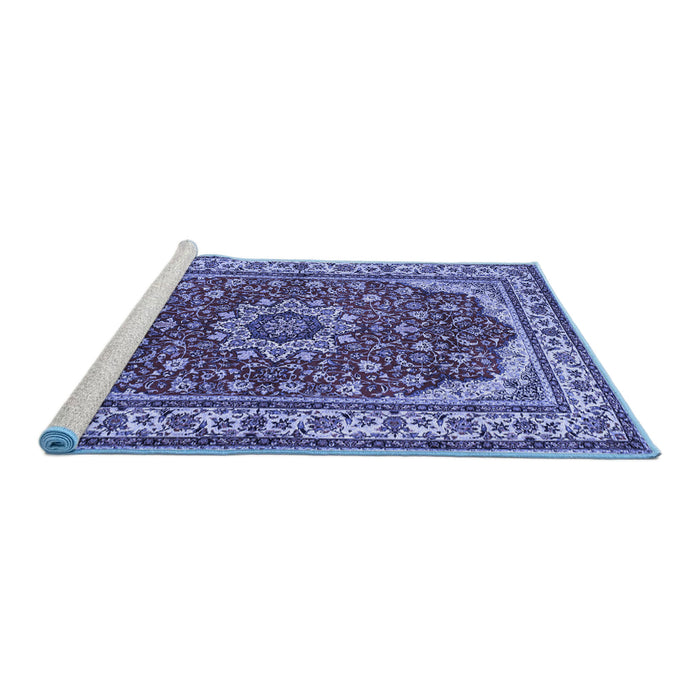 Sideview of Machine Washable Medallion Blue Traditional Rug, wshtr21blu