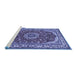 Sideview of Machine Washable Medallion Blue Traditional Rug, wshtr21blu