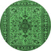 Round Machine Washable Animal Emerald Green Traditional Area Rugs, wshtr2200emgrn