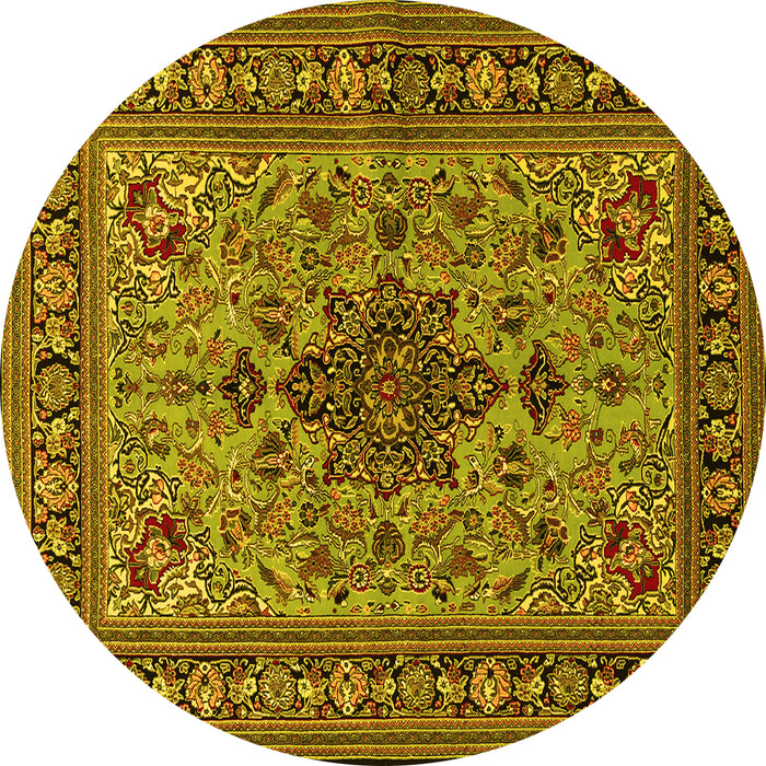 Round Machine Washable Animal Yellow Traditional Rug, wshtr2200yw