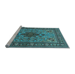 Sideview of Machine Washable Animal Light Blue Traditional Rug, wshtr2200lblu