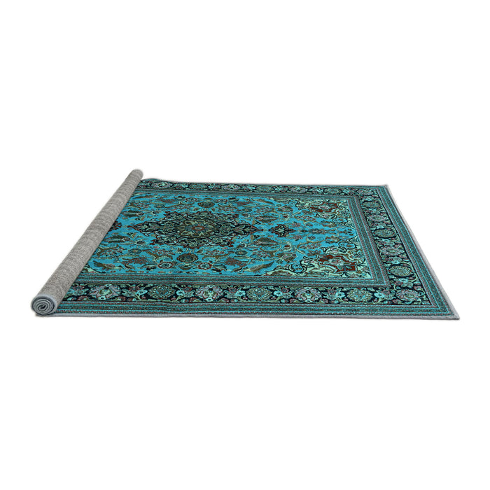 Sideview of Machine Washable Animal Light Blue Traditional Rug, wshtr2200lblu