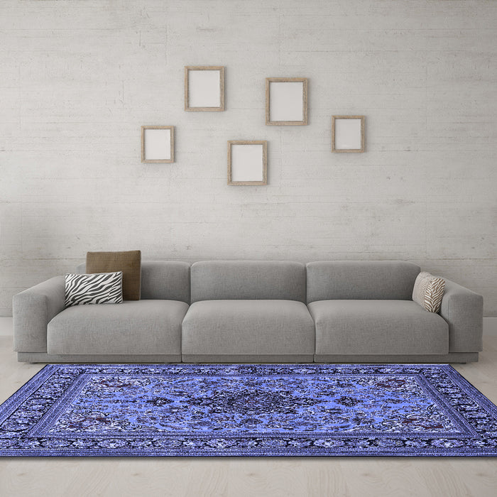 Machine Washable Animal Blue Traditional Rug in a Living Room, wshtr2200blu