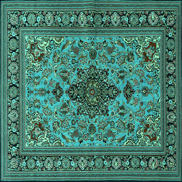 Square Machine Washable Animal Turquoise Traditional Area Rugs, wshtr2200turq