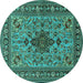 Round Machine Washable Animal Turquoise Traditional Area Rugs, wshtr2200turq