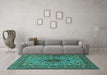 Machine Washable Animal Turquoise Traditional Area Rugs in a Living Room,, wshtr2200turq