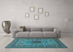 Machine Washable Animal Light Blue Traditional Rug in a Living Room, wshtr2200lblu