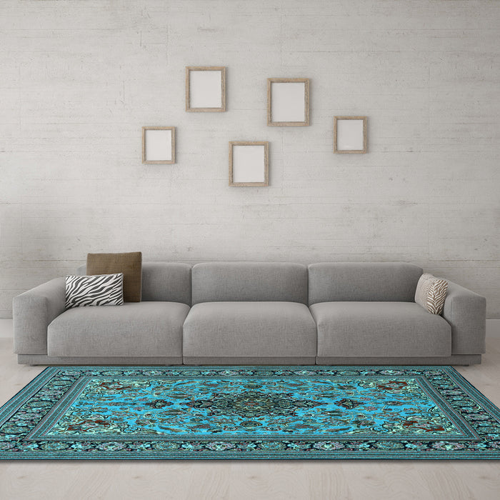 Machine Washable Animal Light Blue Traditional Rug in a Living Room, wshtr2200lblu