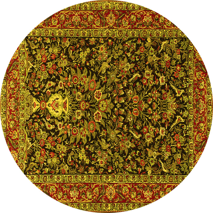 Round Machine Washable Persian Yellow Traditional Rug, wshtr2201yw