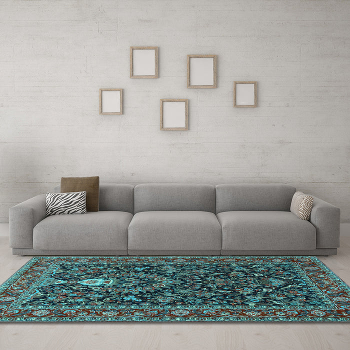 Machine Washable Persian Light Blue Traditional Rug in a Living Room, wshtr2201lblu