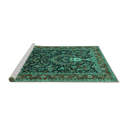 Sideview of Machine Washable Persian Turquoise Traditional Area Rugs, wshtr2201turq