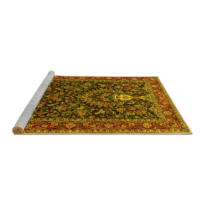 Sideview of Machine Washable Persian Yellow Traditional Rug, wshtr2201yw
