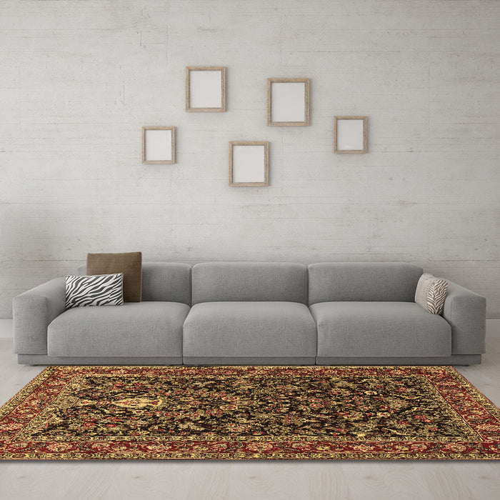 Machine Washable Persian Brown Traditional Rug in a Living Room,, wshtr2201brn
