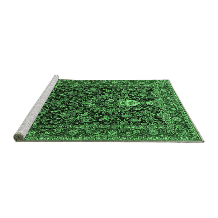 Sideview of Machine Washable Persian Emerald Green Traditional Area Rugs, wshtr2201emgrn