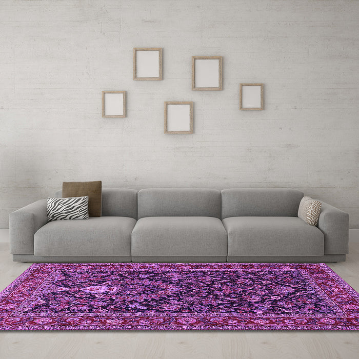 Machine Washable Persian Purple Traditional Area Rugs in a Living Room, wshtr2201pur