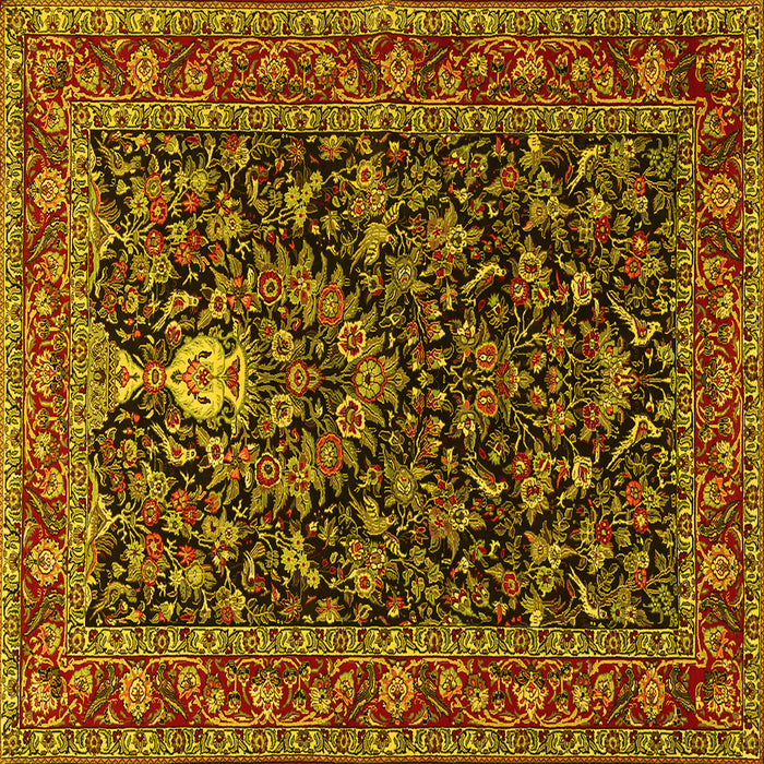 Square Machine Washable Persian Yellow Traditional Rug, wshtr2201yw