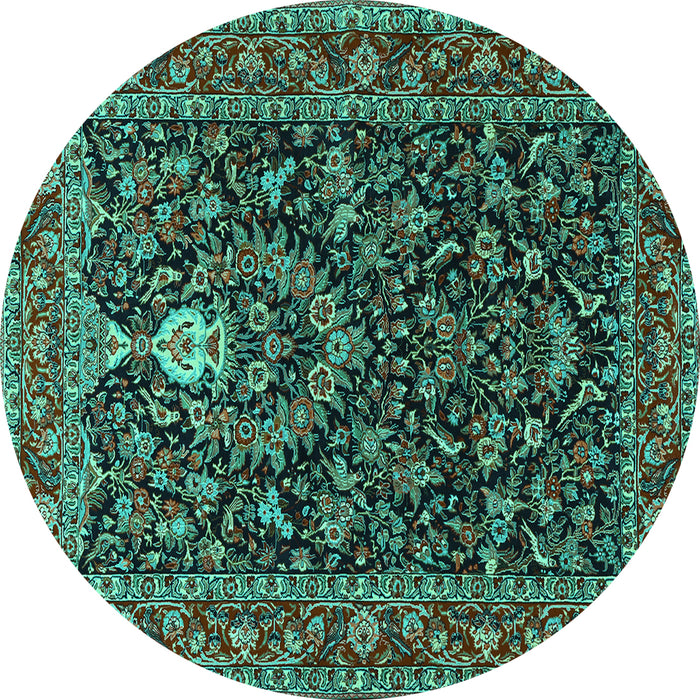 Round Machine Washable Persian Turquoise Traditional Area Rugs, wshtr2201turq