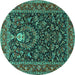 Round Machine Washable Persian Turquoise Traditional Area Rugs, wshtr2201turq