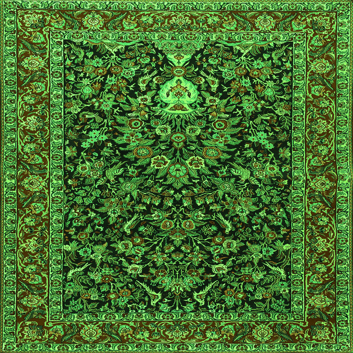 Round Machine Washable Persian Green Traditional Area Rugs, wshtr2201grn