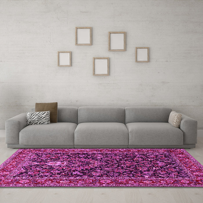 Machine Washable Persian Pink Traditional Rug in a Living Room, wshtr2201pnk