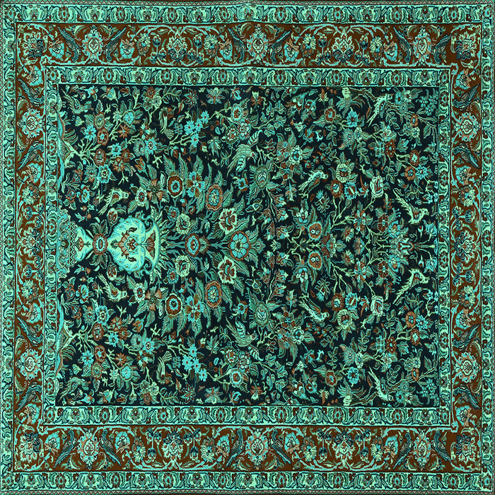 Square Machine Washable Persian Turquoise Traditional Area Rugs, wshtr2201turq