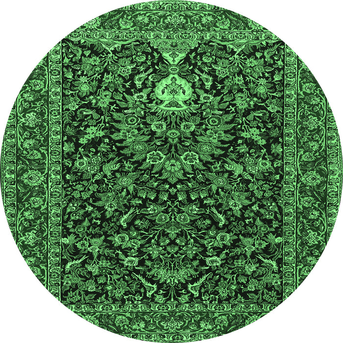 Round Persian Emerald Green Traditional Rug, tr2201emgrn