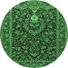 Round Persian Emerald Green Traditional Rug, tr2201emgrn