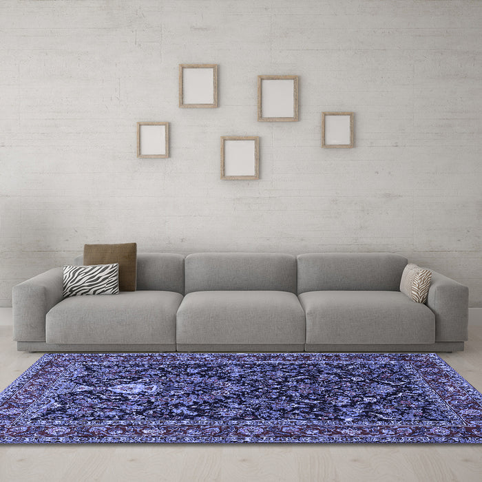 Machine Washable Persian Blue Traditional Rug in a Living Room, wshtr2201blu
