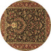 Round Machine Washable Persian Brown Traditional Rug, wshtr2201brn