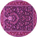 Round Machine Washable Persian Pink Traditional Rug, wshtr2201pnk