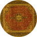 Round Machine Washable Medallion Yellow Traditional Rug, wshtr2202yw