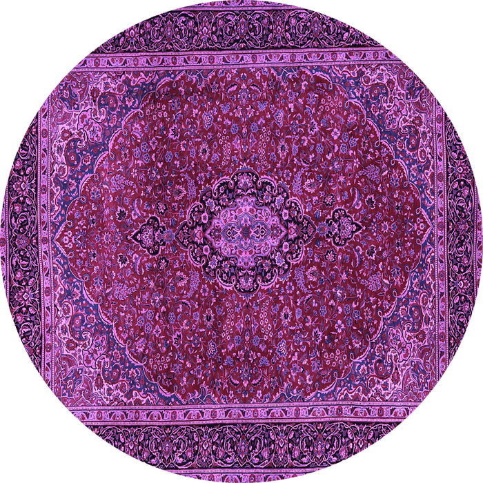 Round Machine Washable Medallion Purple Traditional Area Rugs, wshtr2202pur