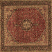 Square Machine Washable Medallion Brown Traditional Rug, wshtr2202brn