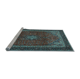 Sideview of Machine Washable Medallion Light Blue Traditional Rug, wshtr2202lblu