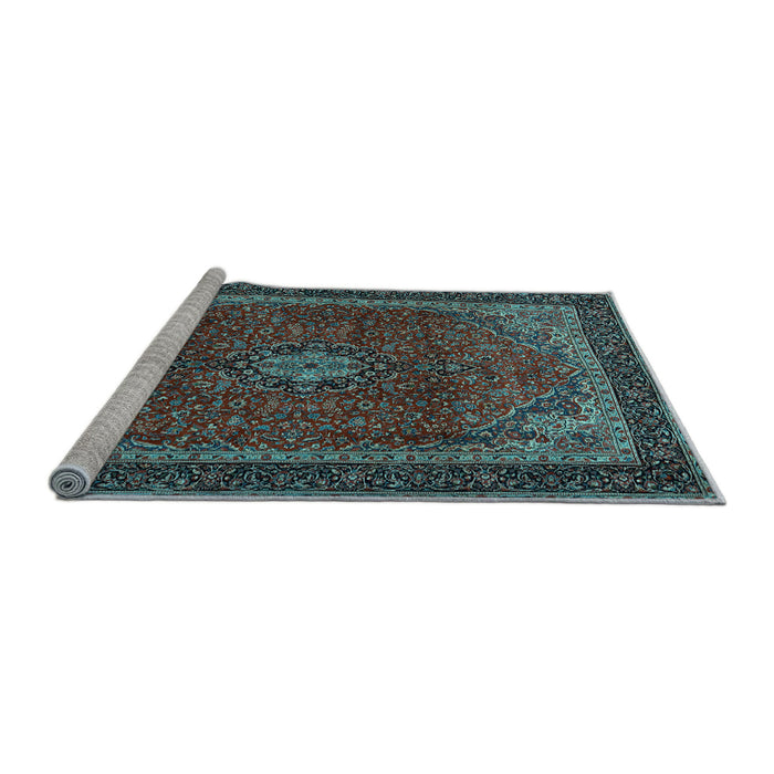 Sideview of Machine Washable Medallion Light Blue Traditional Rug, wshtr2202lblu